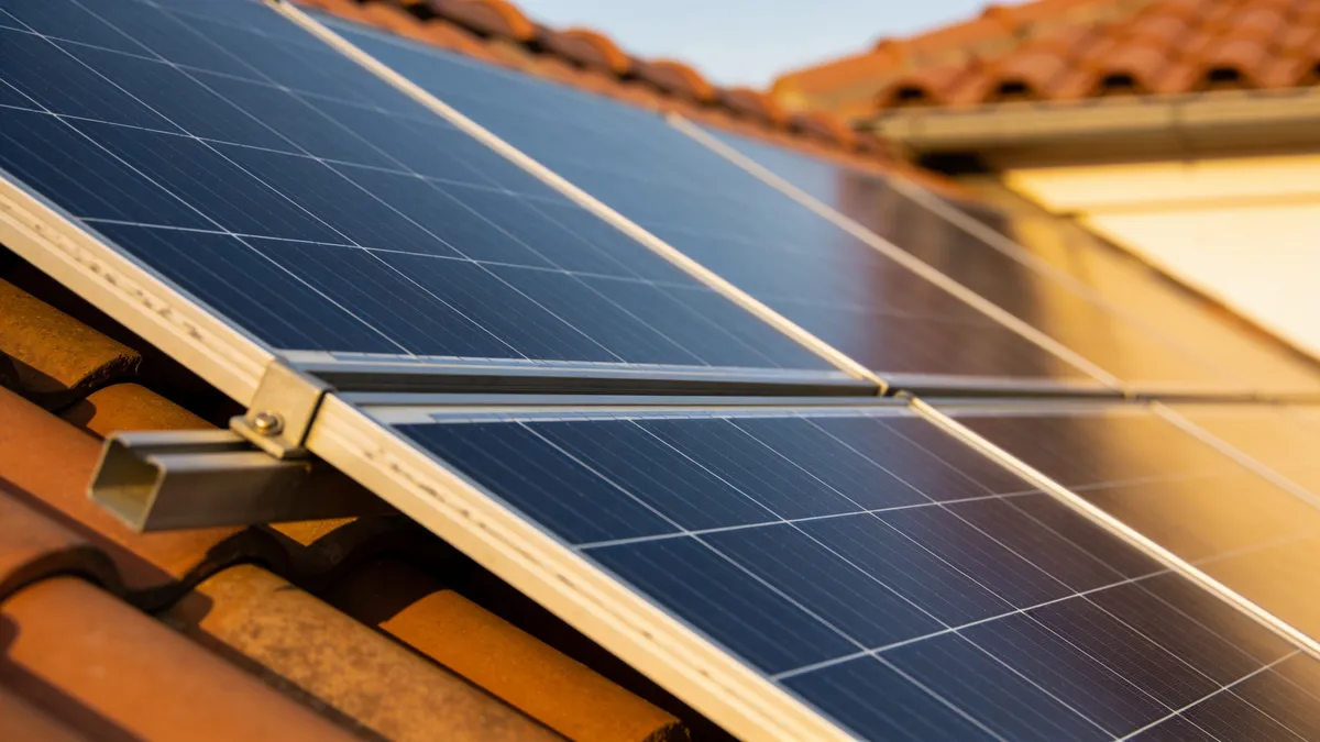 Panneaux solaires installés sur une toiture en tuiles rouges à Saïx